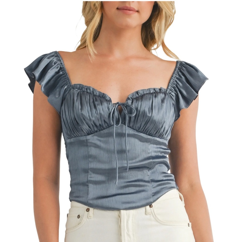 All in Favor Flutter Sleeve Corset Top | Blue | Size medium NWT